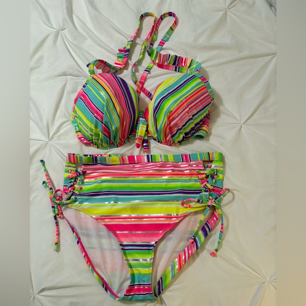 Colorful Striped Ladies Swimwear Set, BOGO